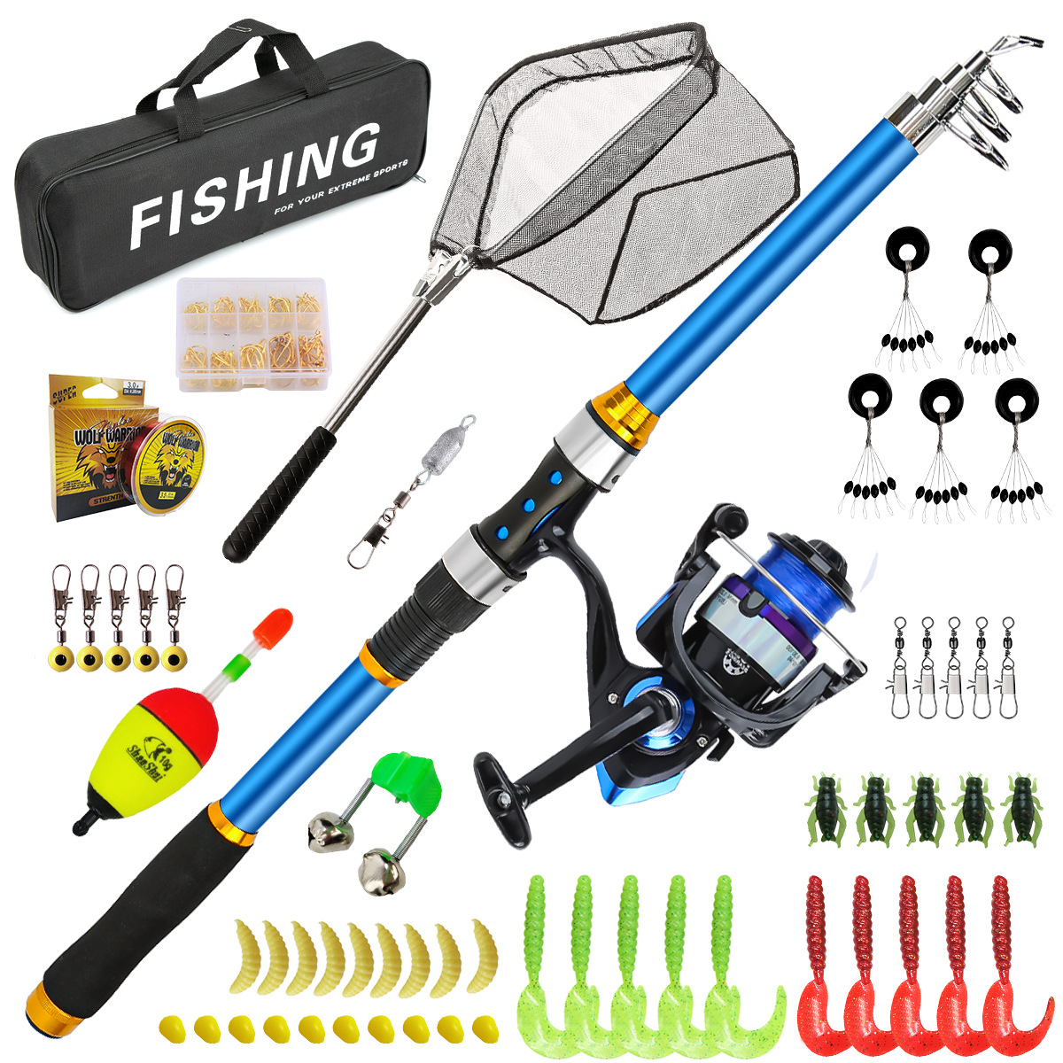 Fishing Rod Spinning - Set Joran Pancing Serat Kaca Teleskopik